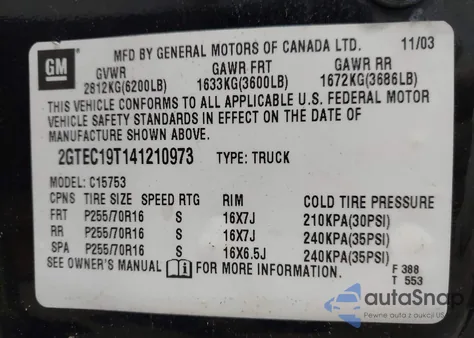 2004 GMC Sierra 1500 Sle из США, поврежденный, VIN 2GTEC19T141210973